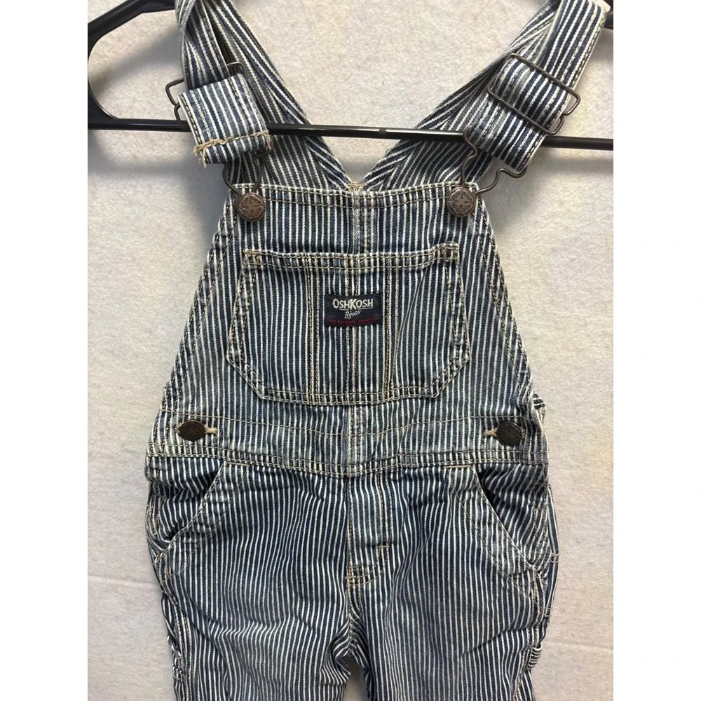 OshKosh B'gosh Blue White Pinstripe Denim Overalls Baby Toddler Size 2T